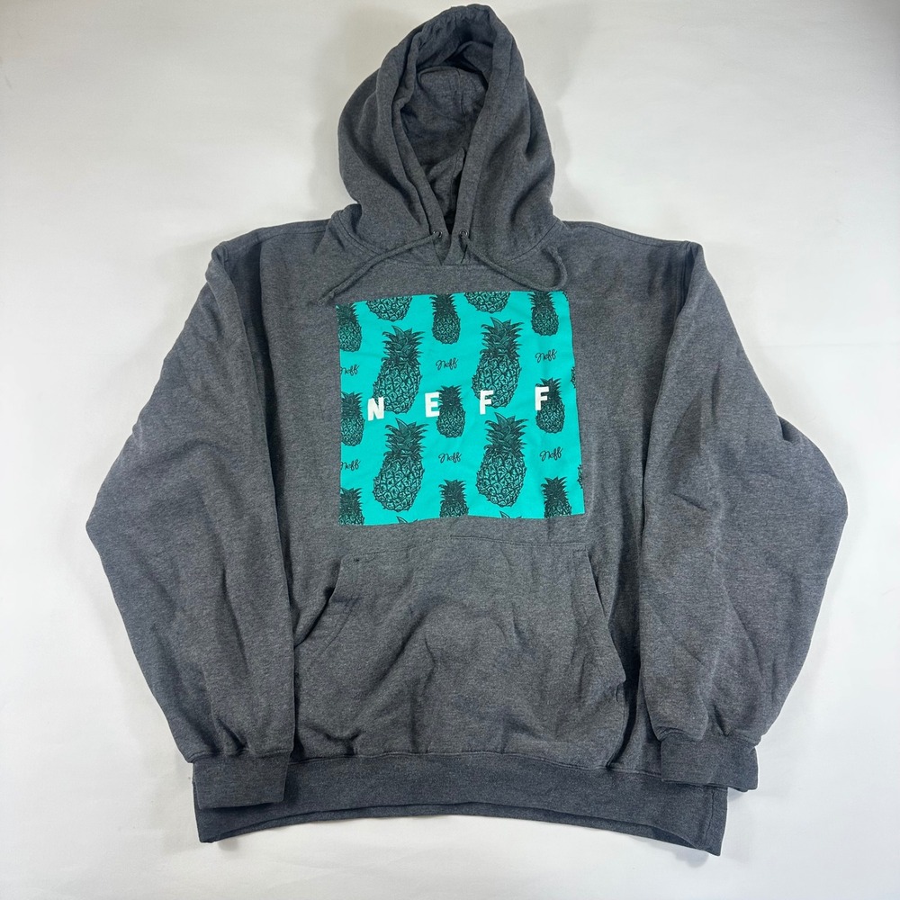 Neff Men's Large Gray Pineapple Print Hoodie Pullover Hooded Sweatshirt‎